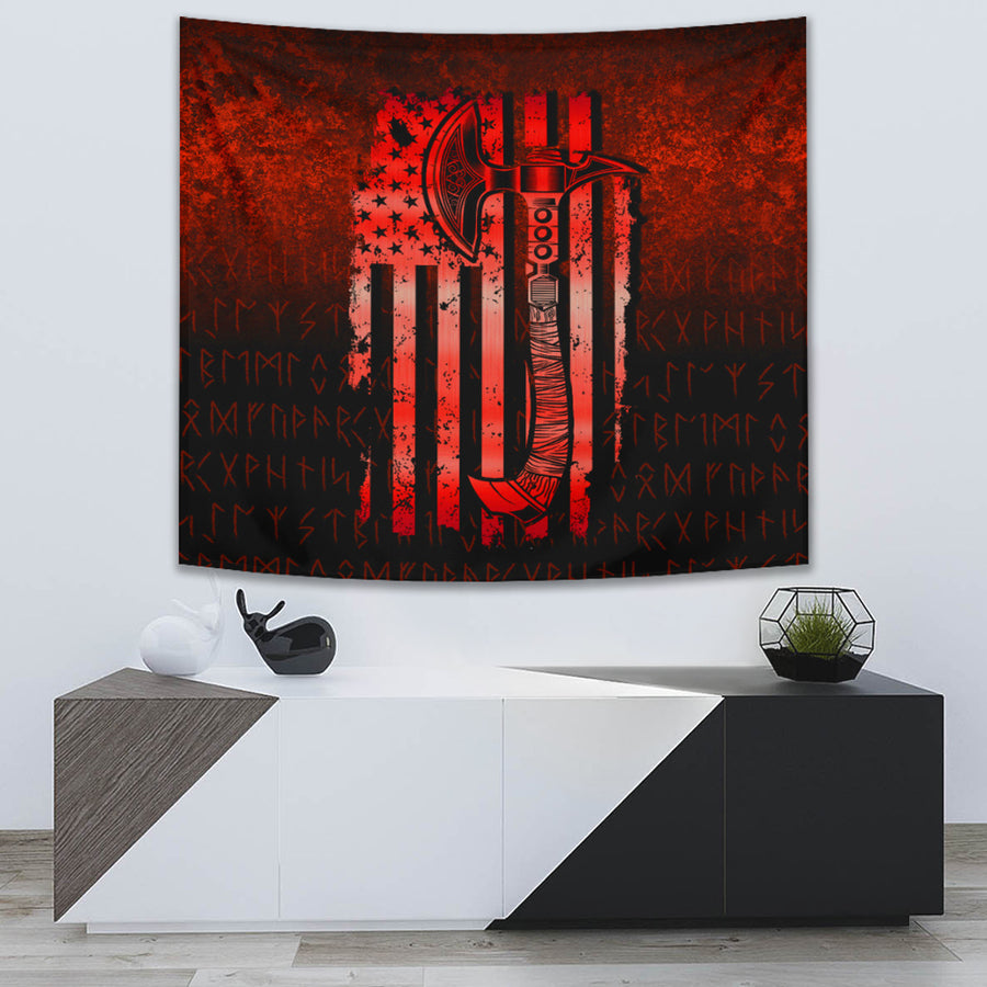 Ligerking Tapestry - USA Flag Viking Cool American Norsemen - Red Version Tapestry A7