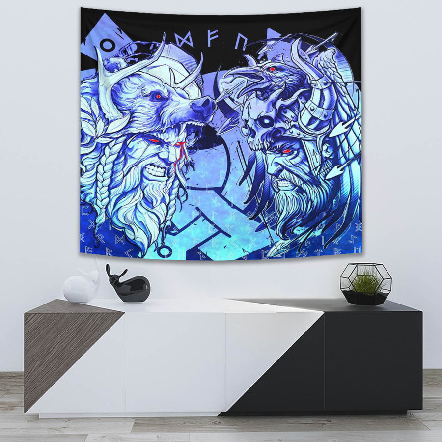 Ligerking Tapestry - Norse Warrior Berserker Blue Tapestry A94
