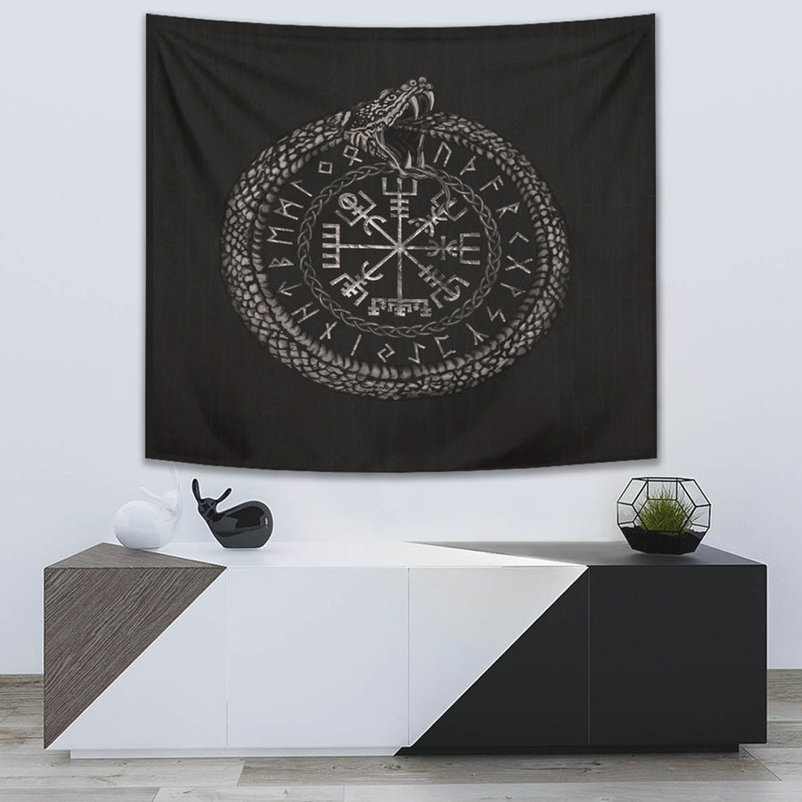 Ligerking Tapestry - Viking Vegvisir with Ouroboros and Runes Tapestry A7