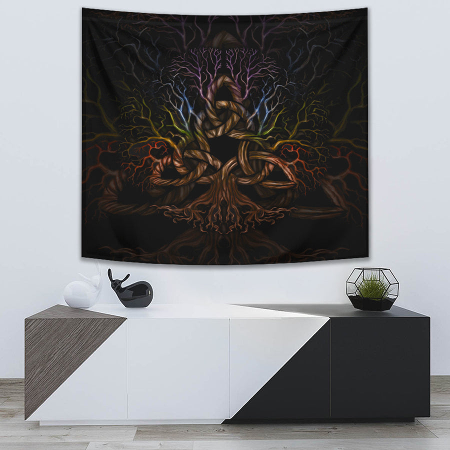 Ligerking Tapestry - Colorful Tree of Life With Triquetra Tapestry A7