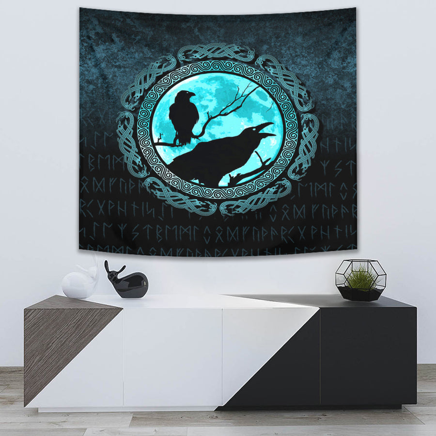 Ligerking Tapestry - Vikings Huginn Muninn Odinâ€™s Ravens - Cyan Version Tapestry A7