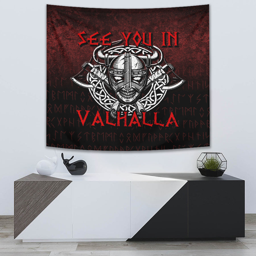 Ligerking Tapestry - Viking Axe Norse Warrior See You In Valhalla Tapestry A7