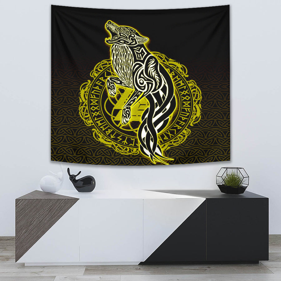 Ligerking Tapestry -Wolf Viking Gold Tapestry A95