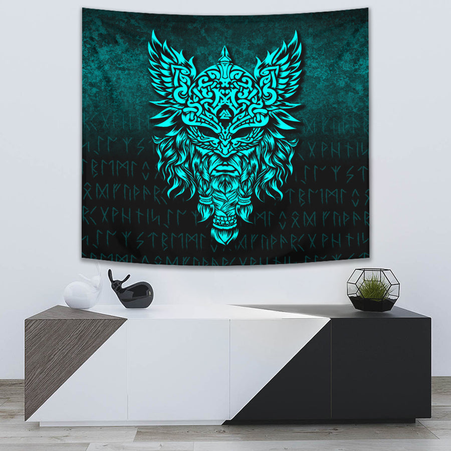 Ligerking Tapestry - Odin The Allfather Asgard God And Chief Of Aesir - Cyan Version Tapestry A7