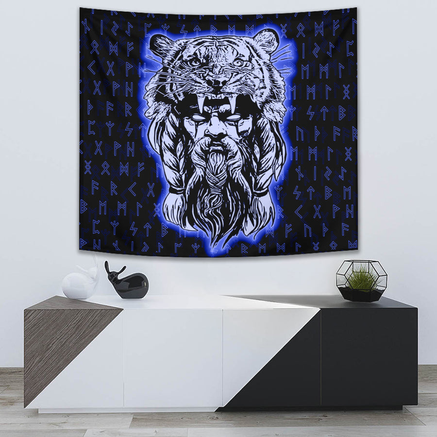 Ligerking Tapestry - Wolf Odin Viking Set Blue Tapestry A95