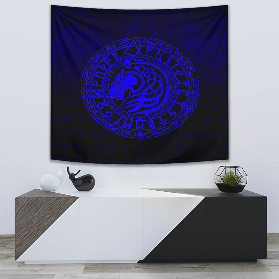 Ligerking Tapestry - Viking Wolf - Blue Version Tapestry A7