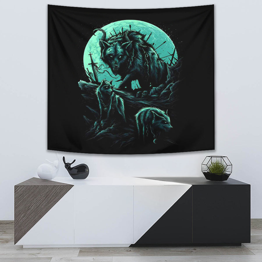 Ligerking Tapestry - Fenrir Wolf and Moon Tapestry A35