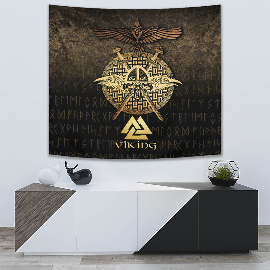 Ligerking Tapestry - Vikings- Golden- Raven Tapestry A7