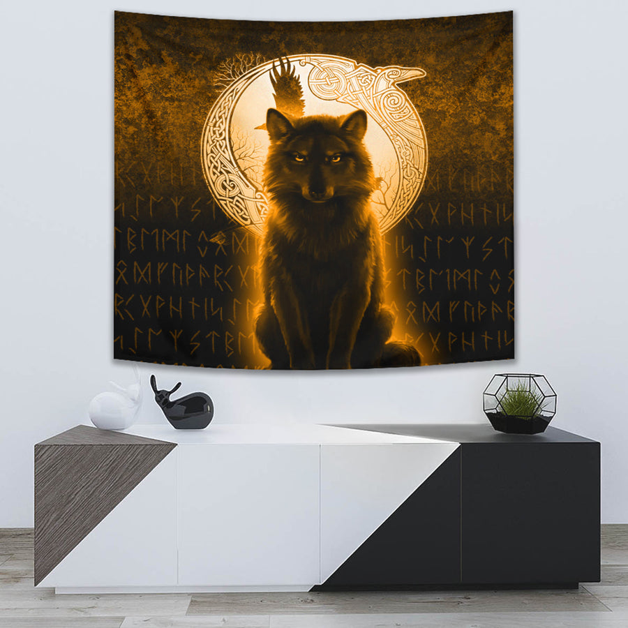 Ligerking Tapestry - Fenrir Viking Wolf - Gold Version Tapestry A7