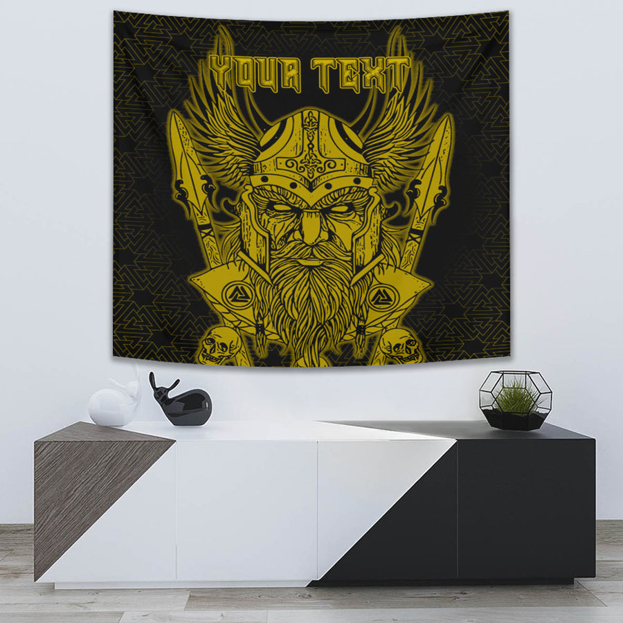 Ligerking Tapestry -Odin And Raven Gold Text Viking Homeset Tapestry A95