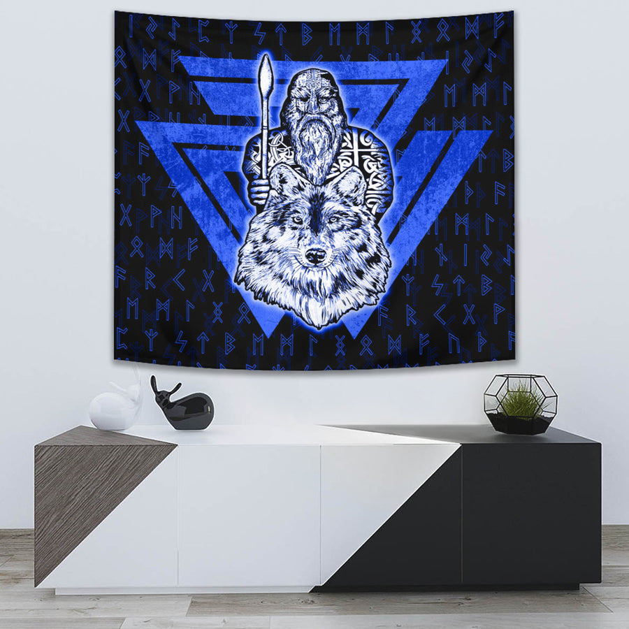 Ligerking Tapestry -Viking Odin Wolf Blue Tapestry A95