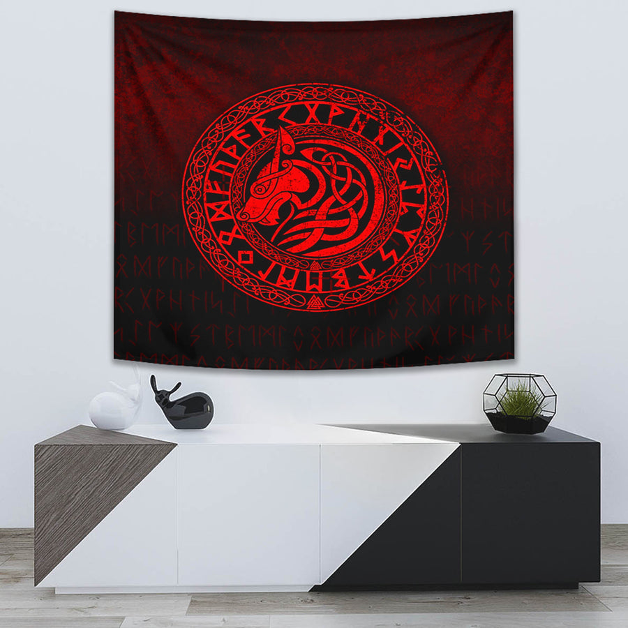 Ligerking Tapestry - Viking Wolf - Red Version Tapestry A7