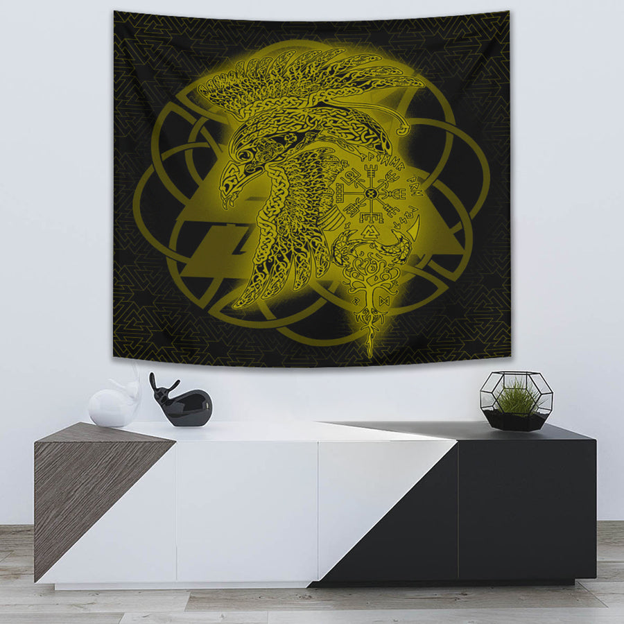 Ligerking Tapestry -Raven Valknut Gold Viking Homeset Tapestry A95