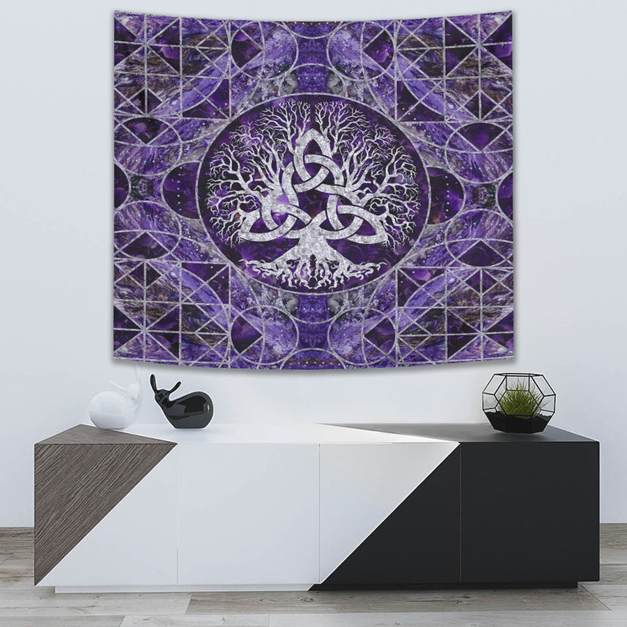Ligerking Tapestry - Tree of Life with Triquetra Amethyst and Silver Tapestry A7