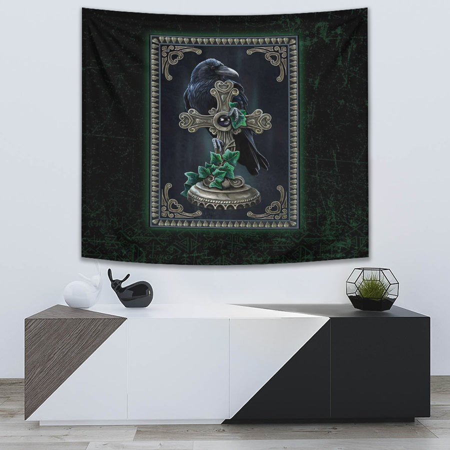 Ligerking Tapestry - Viking Raven Celtic and Cross Green Style Tapestry A35
