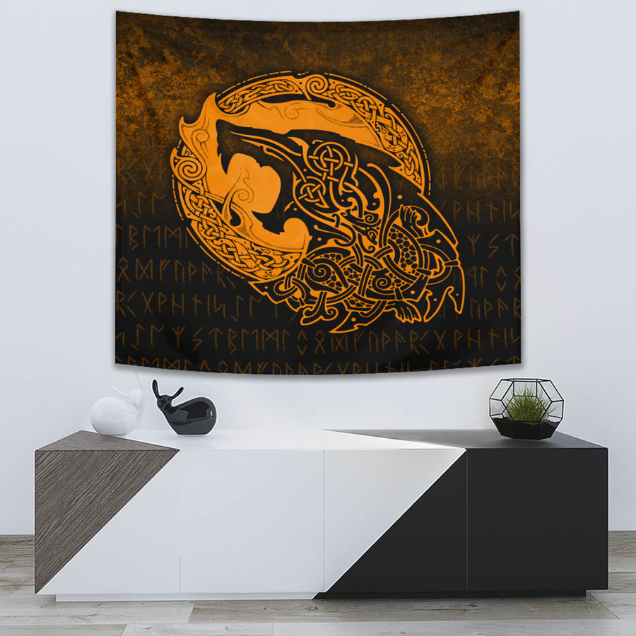 Ligerking Tapestry - Fenrir Viking 3D Tattoo - Gold Version Tapestry A7