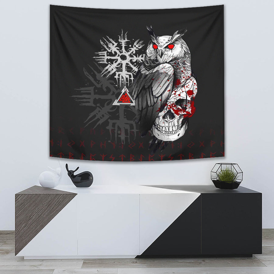 Ligerking Tapestry -Viking Owl Skull Blood Style Tapestry A94