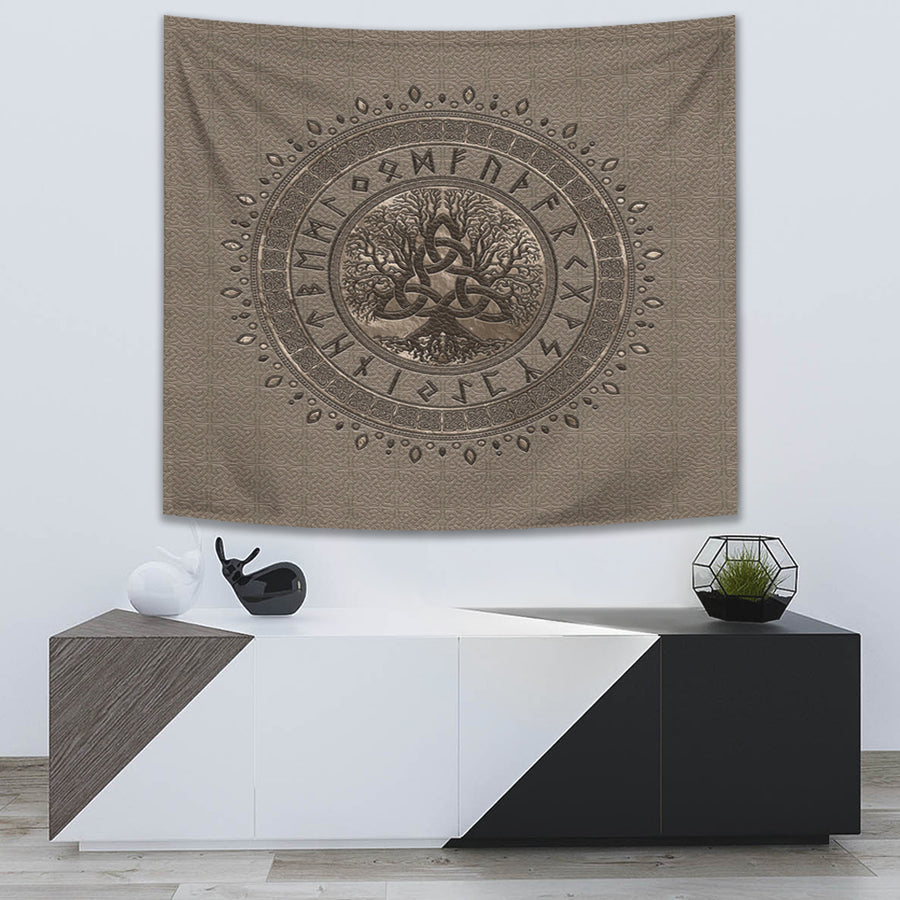 Ligerking Tapestry - Tree of Life with Triquetra Beige Tapestry A7