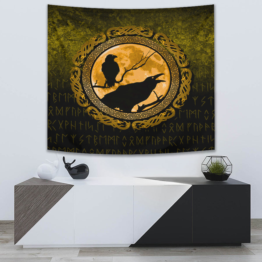 Ligerking Tapestry - Vikings Huginn Muninn Odinâ€™s Ravens - Gold Version Tapestry A7