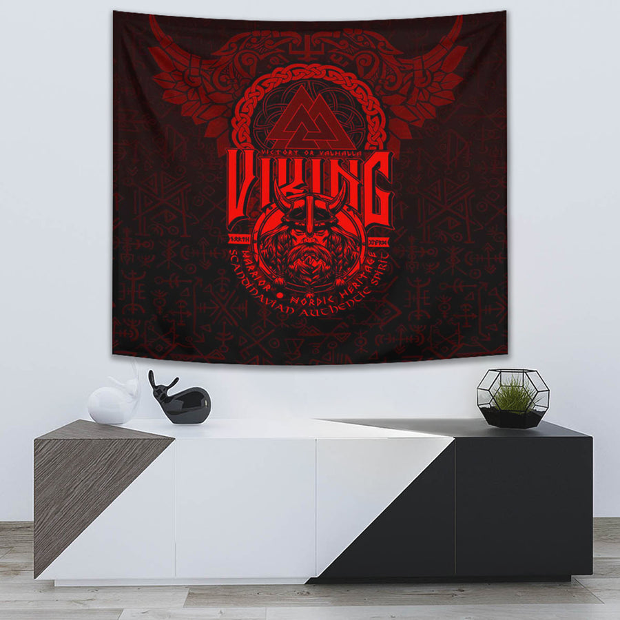 Ligerking Tapestry -Viking Warriors Valknut Red Tapestry A94