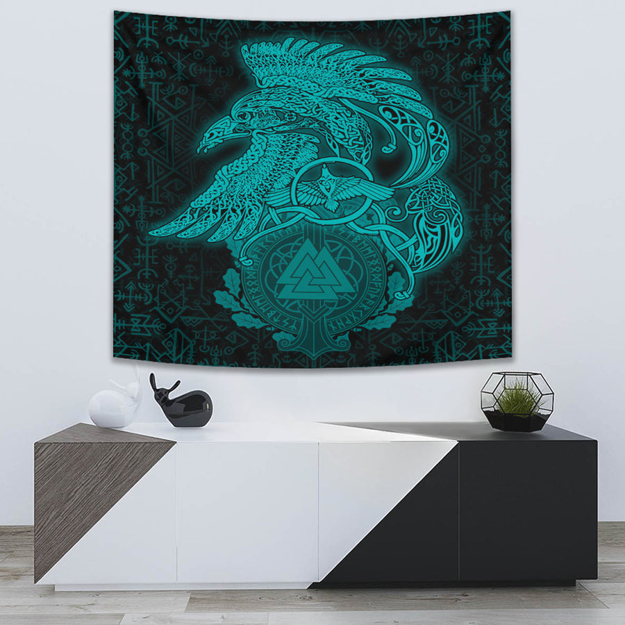 Ligerking Tapestry -Raven Celtic Turquoise Viking Homeset Tapestry A95