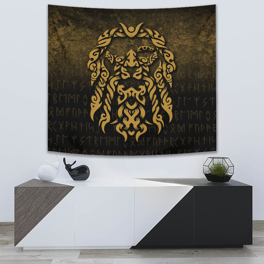 Ligerking Tapestry - Viking God Odin Allfather In Asgard Raven God - Gold Version Tapestry A7
