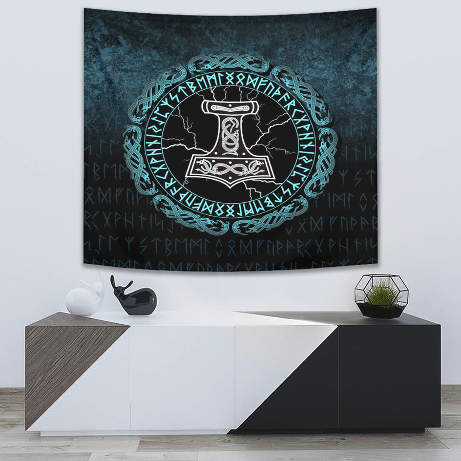 Ligerking Tapestry - Mjolnir Hammer of Thor Runes Tapestry A7
