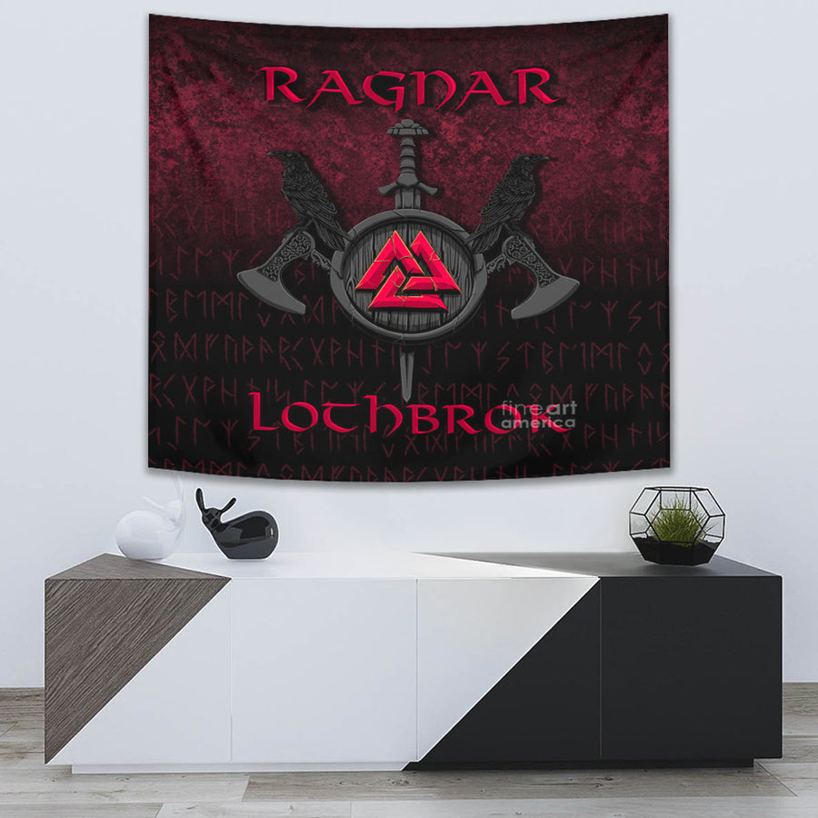 Ligerking Tapestry - Ragnar Lothbrok - Ragnar Lodbrok - Viking Warrior - Red Version Tapestry A7