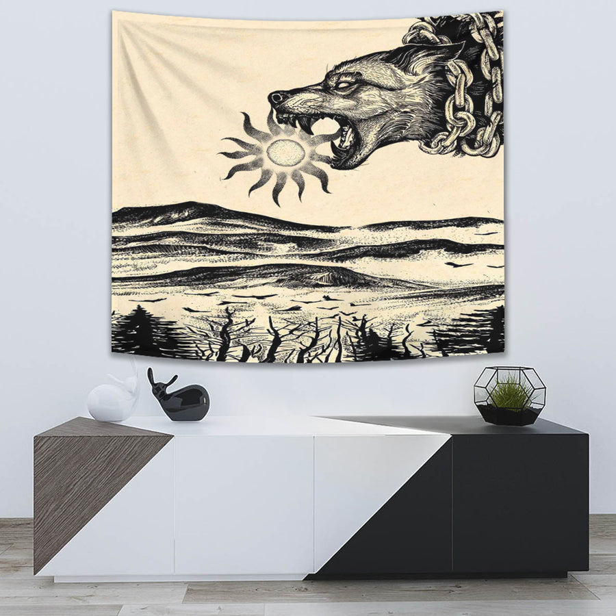 Ligerking Tapestry - Viking Wolf Skoll Vintage Style Tapestry A35