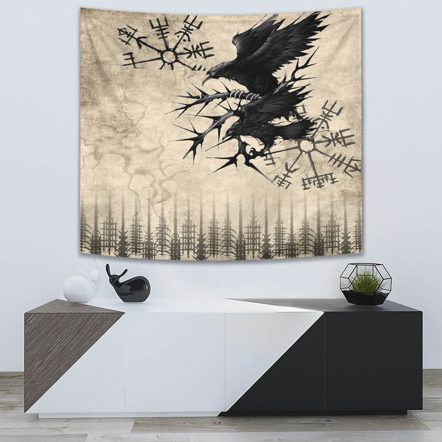 Ligerking Tapestry - Raven and Vegvisir Vintage Style Tapestry A94