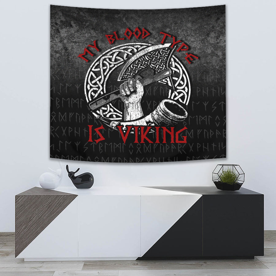 Ligerking Tapestry - Norse Mythology Horn Axe Warrior My Blood Type Is Viking Tapestry A7