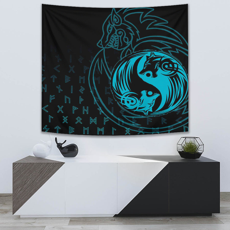 Ligerking Tapestry - Skoll and Hati Cyan Tapestry A94