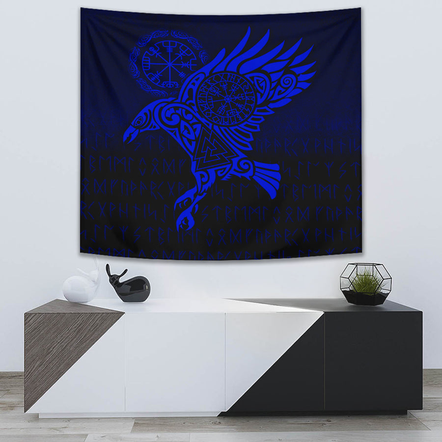 Ligerking Tapestry - Raven Vegvisir Tattoo - Blue Version Tapestry A7