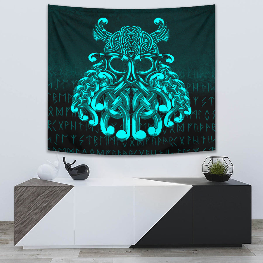 Ligerking Tapestry - Vikings Odin Valhalla - Cyan Version Tapestry A7