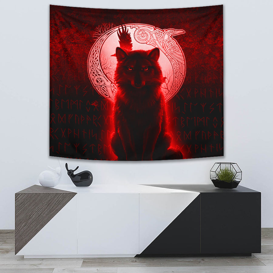 Ligerking Tapestry - Fenrir Viking Wolf - Red Version Tapestry A7