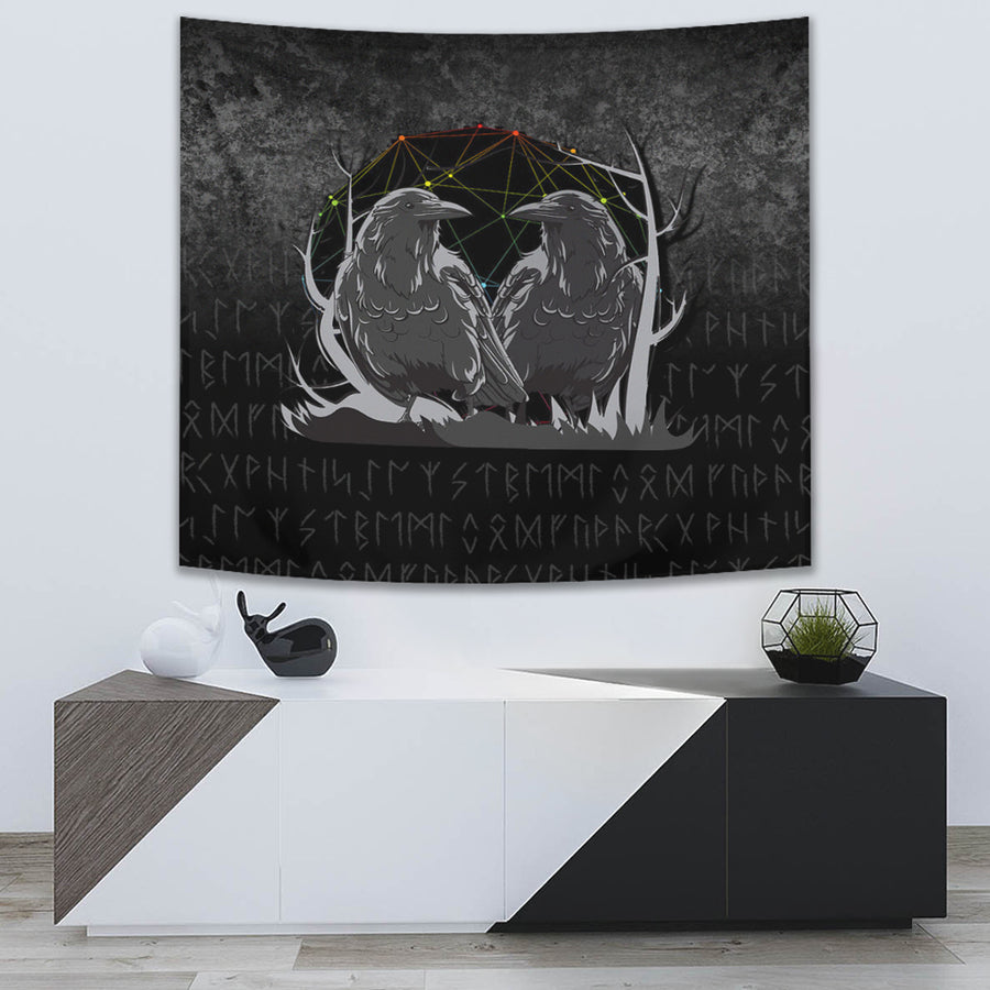 Ligerking Tapestry - Huginn And Muninn Norse Mythology Ravens Midgard Birds Crow Tapestry A7