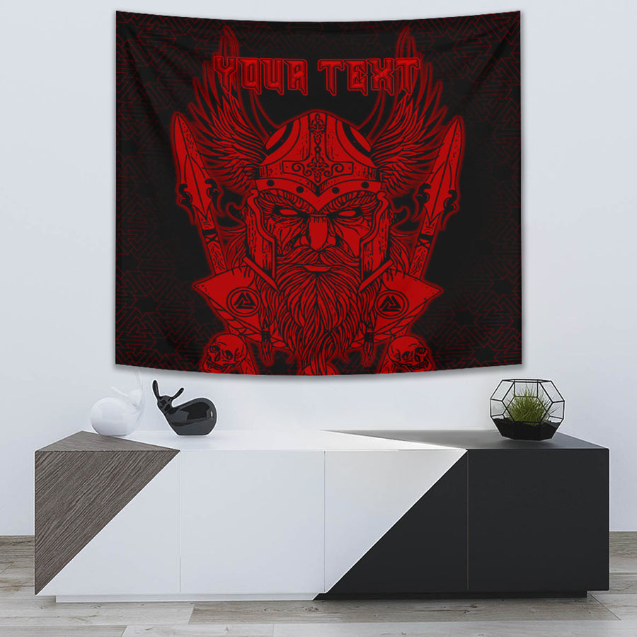 Ligerking Tapestry -Odin And Raven Red Text Viking Homeset Tapestry A95