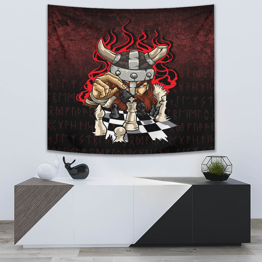 Ligerking Tapestry - Brave Viking With Chessboard Chess Tapestry A7