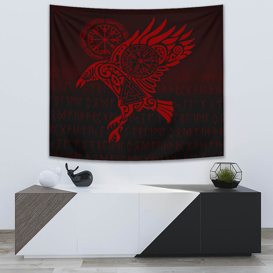 Ligerking Tapestry - Raven Vegvisir Tattoo - Red Version Tapestry A7