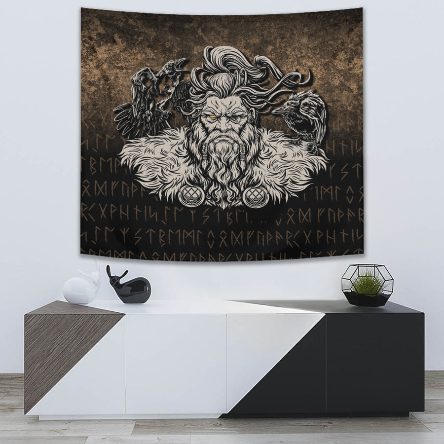 Ligerking Tapestry - Norse Viking Mythology Allfather Odin Huginn Muninn Tapestry A7