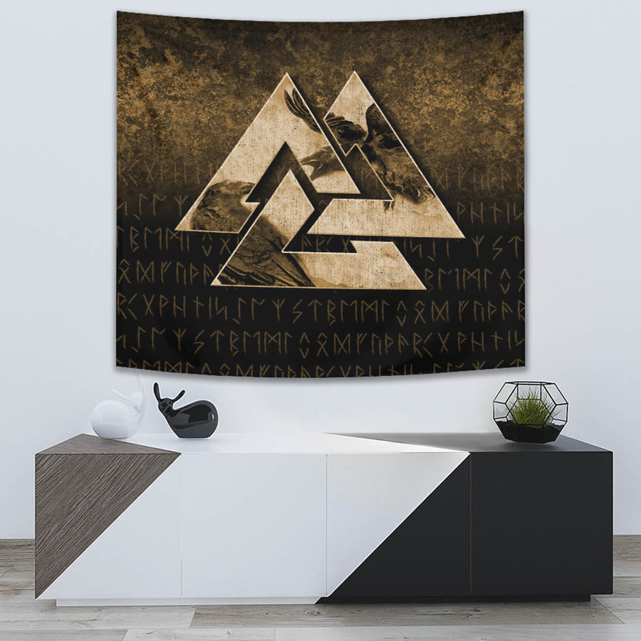 Ligerking Tapestry - Huginn Muninn Ravens from Odin Viking - Gold Version Tapestry A7