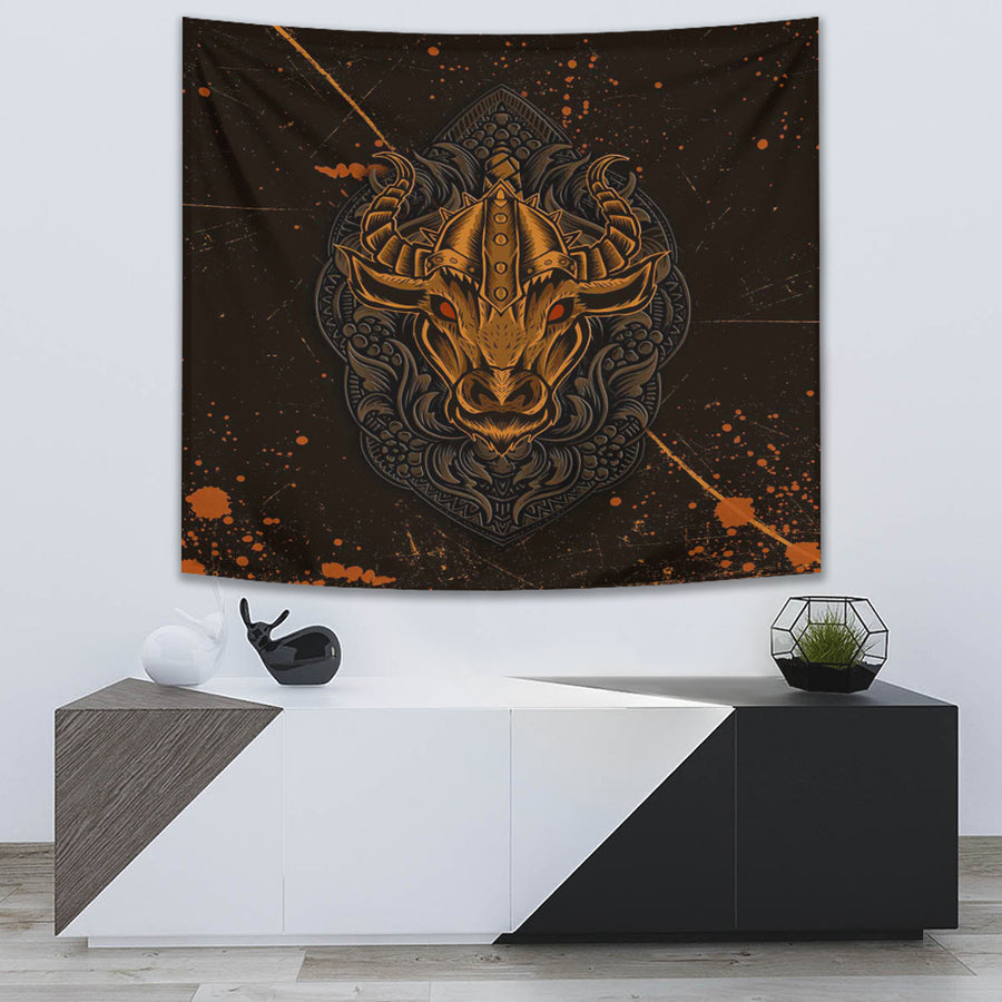 Ligerking Tapestry - Viking Bull Head Brush Pattern Tapestry A35