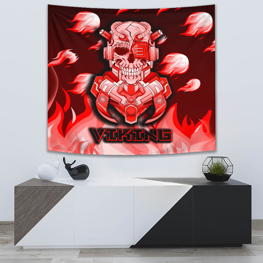 Ligerking Tapestry - Viking 3D Warrior Robo Fire Red Pattern Tapestry A35