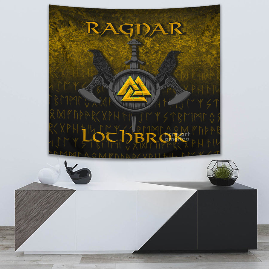 Ligerking Tapestry - Ragnar Lothbrok - Ragnar Lodbrok - Viking Warrior - Gold Version Tapestry A7