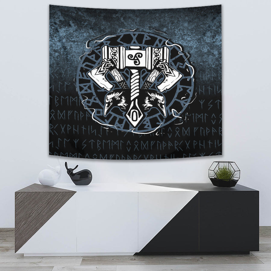 Ligerking Tapestry - Celtic Huginn And Muninn Raven Viking Tapestry A7