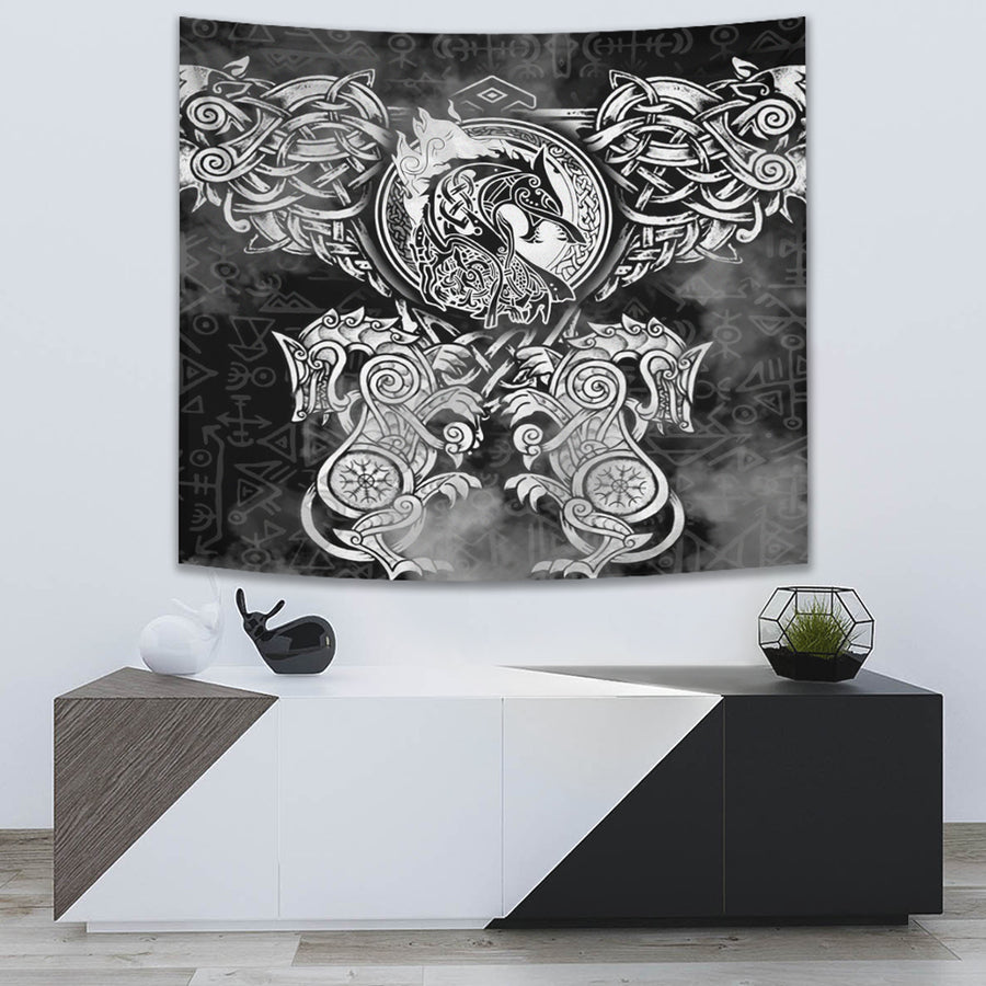 Ligerking Tapestry - Viking Dragon and Wolf Tattoo Tapestry A31