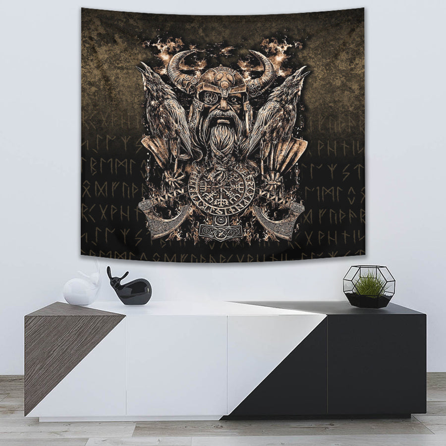 Ligerking Tapestry - Odin with Hugin and Munin Tapestry A7
