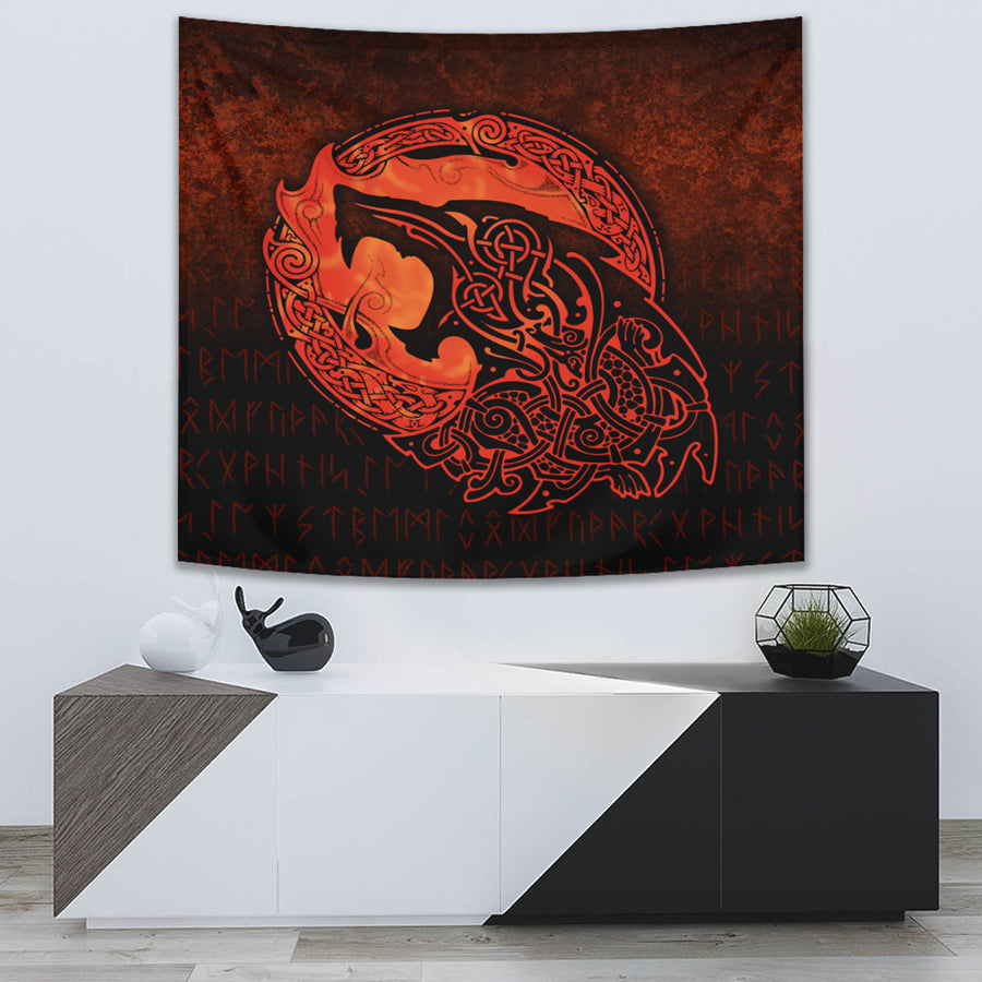 Ligerking Tapestry - Fenrir Viking 3D Tattoo - Orange Version Tapestry A7