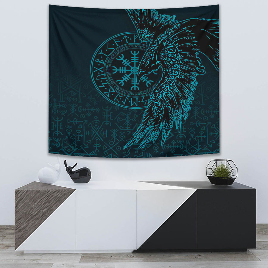 Ligerking Tapestry -Raven and Helm of Awe Cyan Tapestry A94