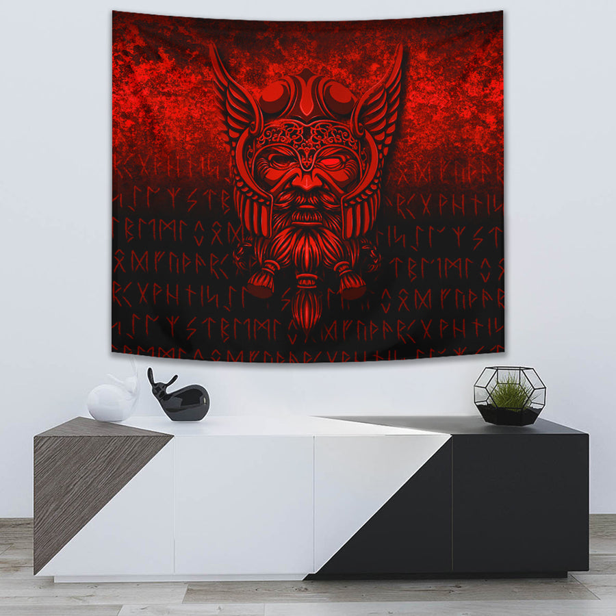 Ligerking Tapestry - Viking Odin Allfather In Asgard - Red Version Tapestry A7